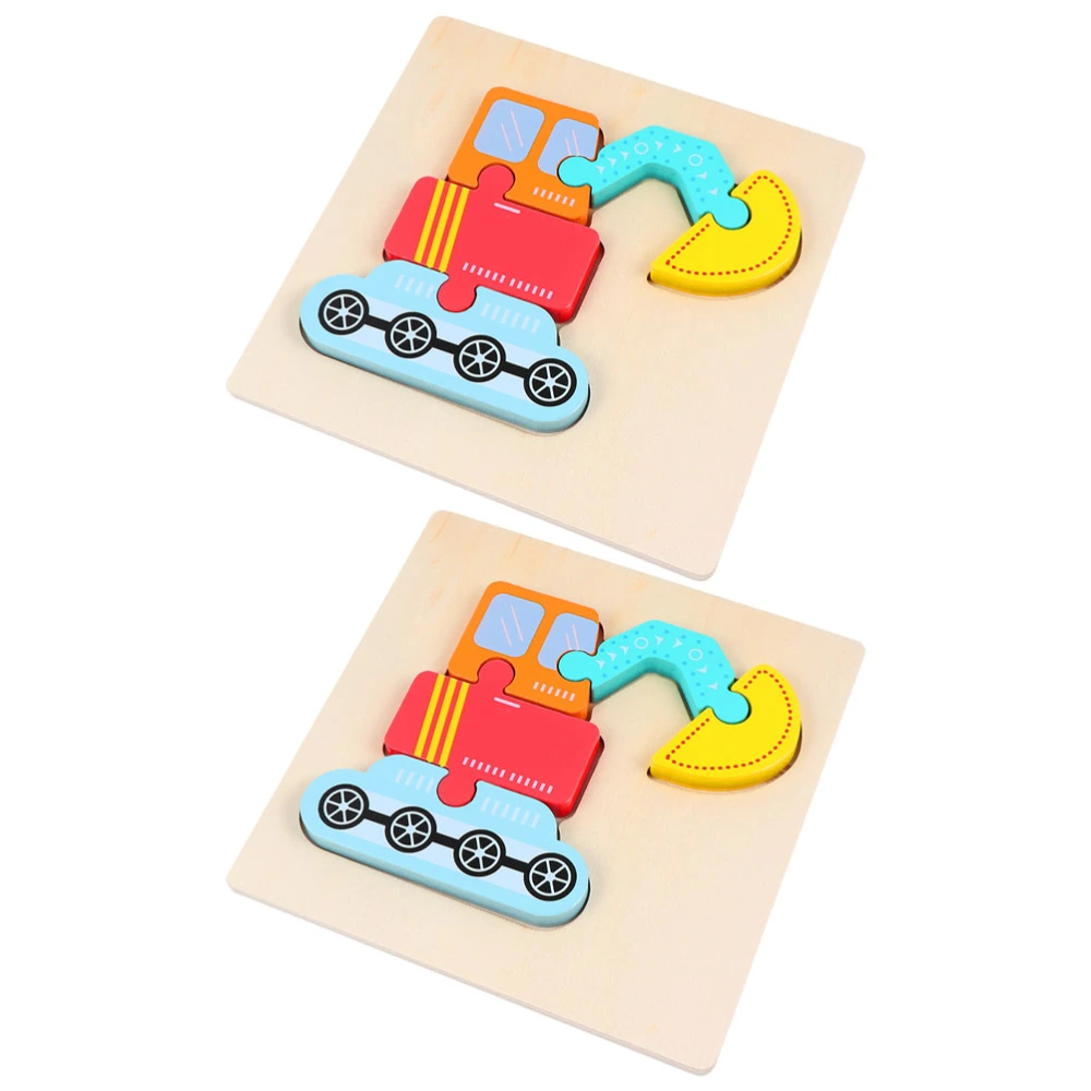 2 Sets Funny 3D Excavator Jigsaw Toy Early Learning Puzzles Wooden Puzzle Toy