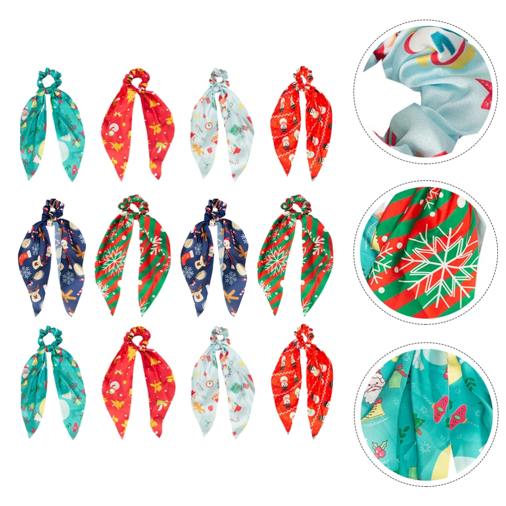 12Pcs Christmas Printed Scrunchies Simple Ponytail Hair Scarf Elastic Hair Ties