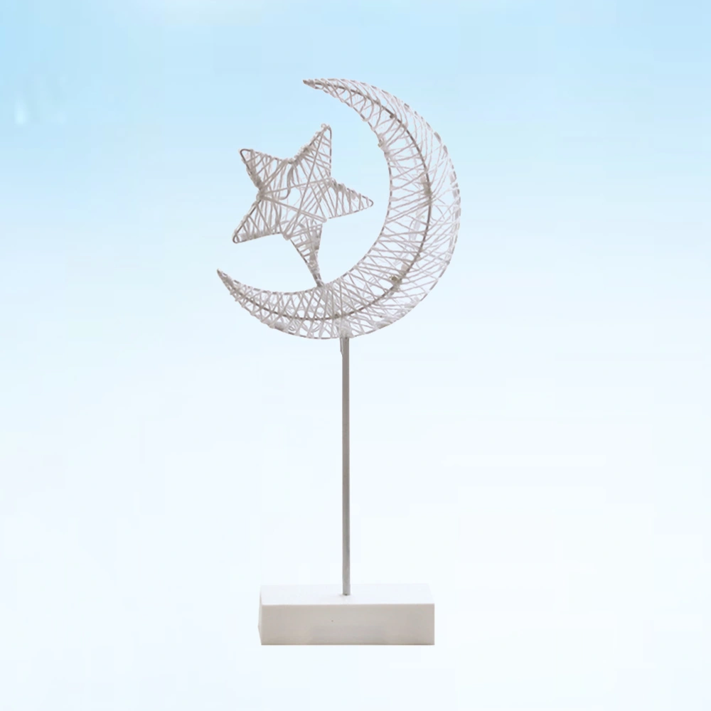 1PC LED Night Light Star Moon Table Lamp Rattan Modeling Lamp Christmas Holiday Decoration Lamp Love Modeling Lamp (Moon Holding Stars / without Battery)