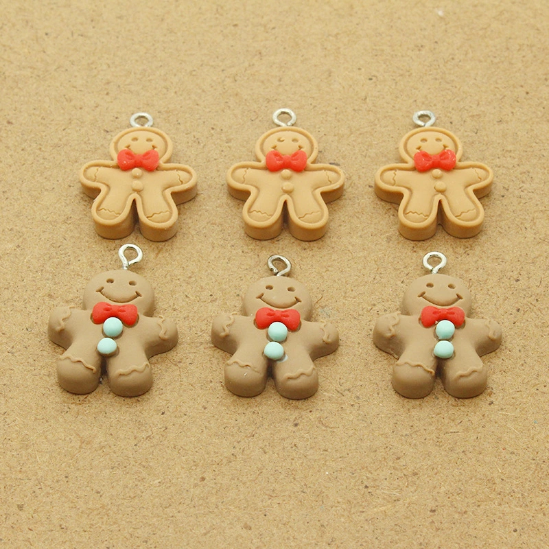 20Pcs Resin Pendants Mini Gingerbread Man Beads Gingerbread Man Charms For Jewlery Making