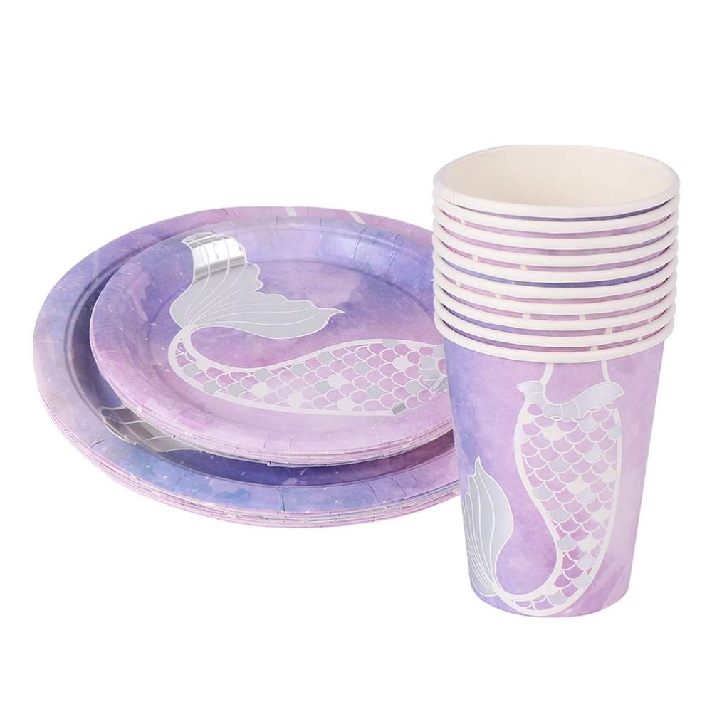 20pcs Disposable Mermaid Paper Cups Disposable Plates Birthday Party Supplies