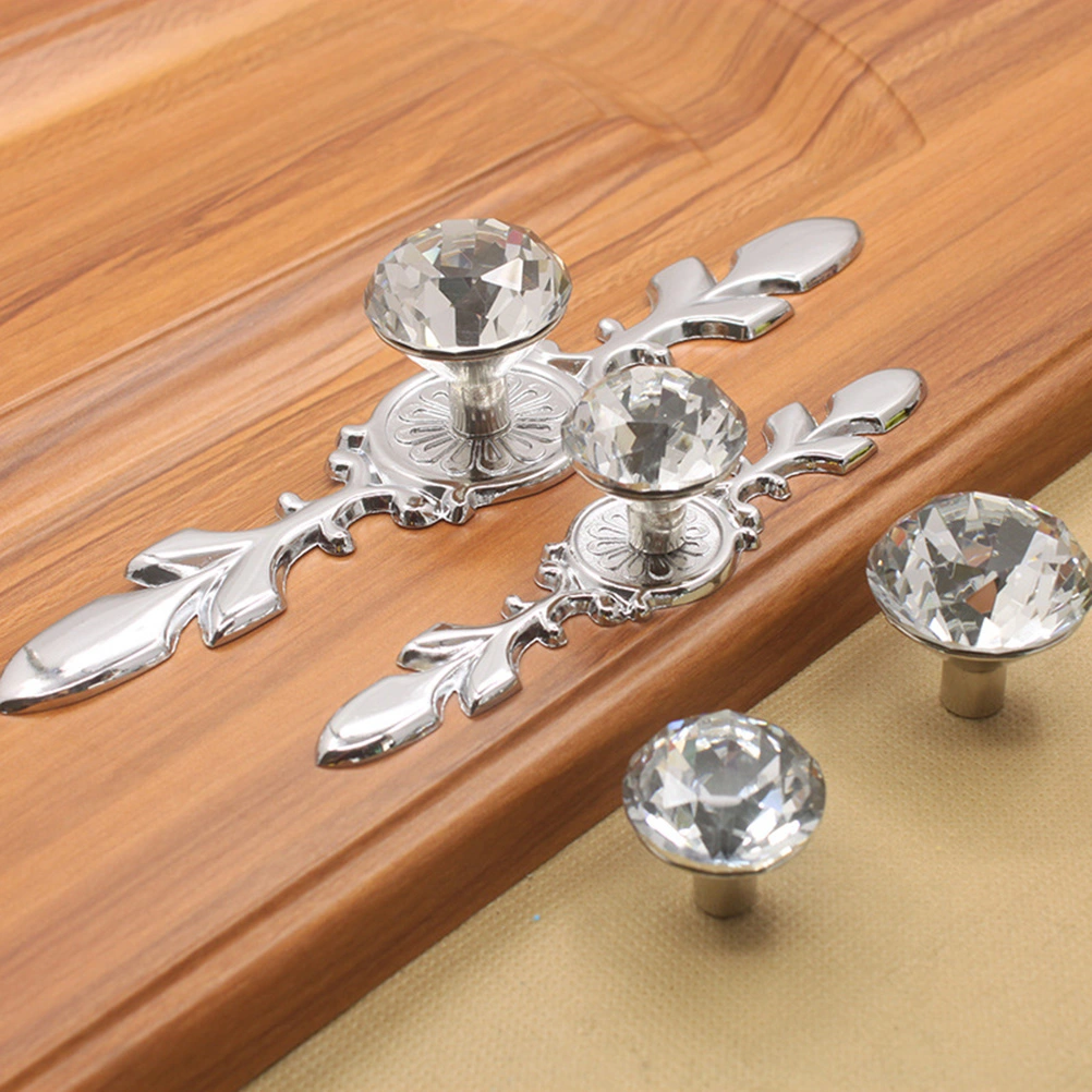2pcs Crystal Handle Transparent Glass Cabinet Knobs Simple Door Pull Handle Drawer Cupboard Wardrobe Handle Silver Size 170mm