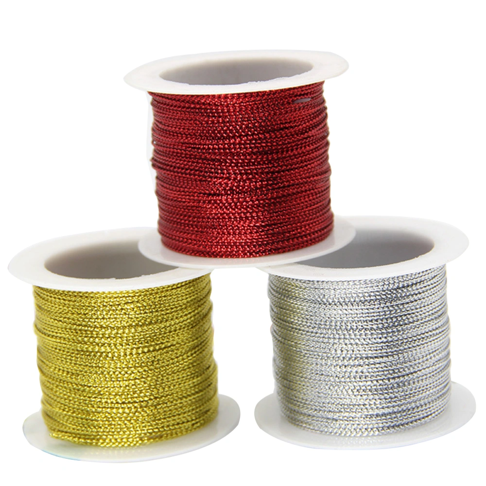 3pcs 20M Gold Silver Polyester Tag Cords Rope Glitter Onions Line Gift Wrapping Metal Wire DIY Garment Sewing Decoration Supplies(Gold, Silver and Red)