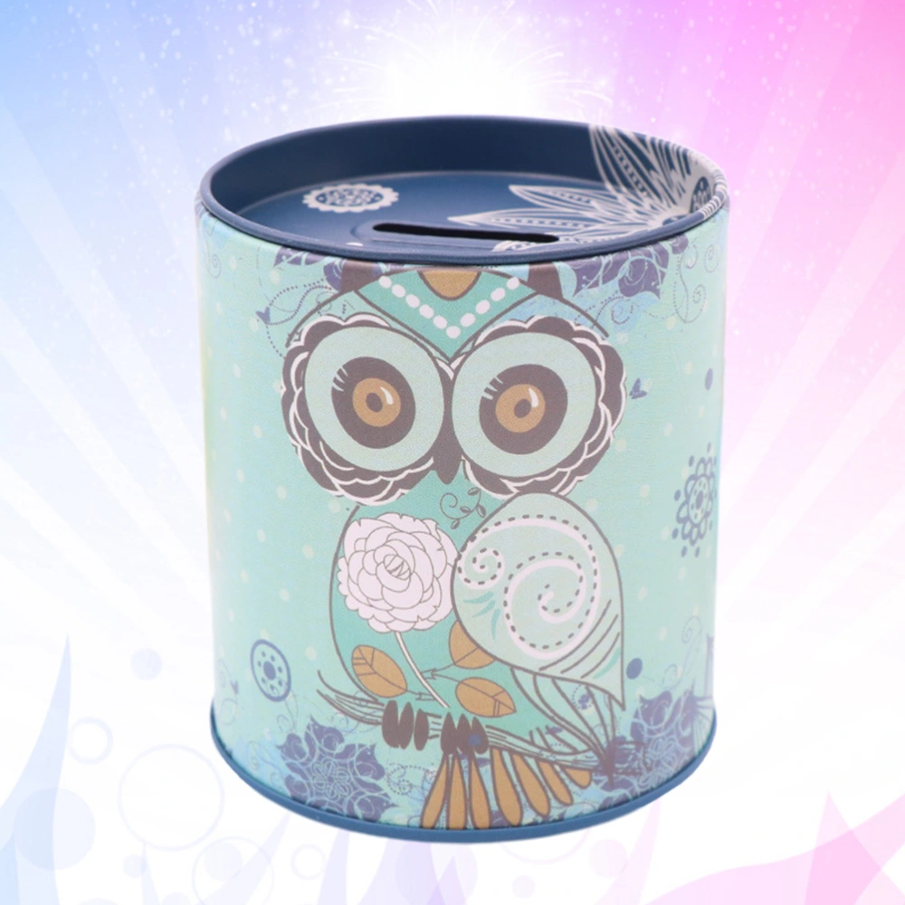 Owl Patterned Money Box Safe Cylinder Bank Banks For Coins Deposit Storage Boxes Home Decoration(Blue)