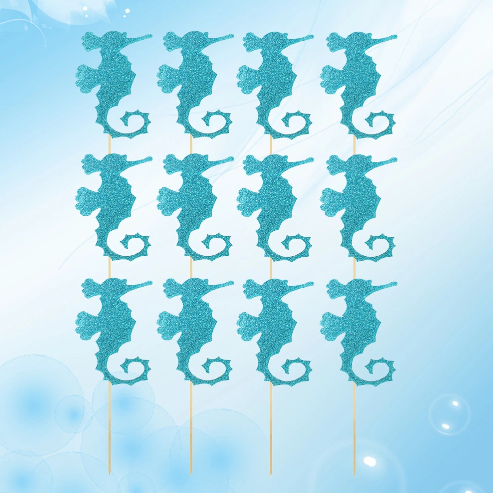 12pcs Sea Horse Cake Toppers Funny Picks Paper Cupcake Decor Party Supplies for Birthday Festival