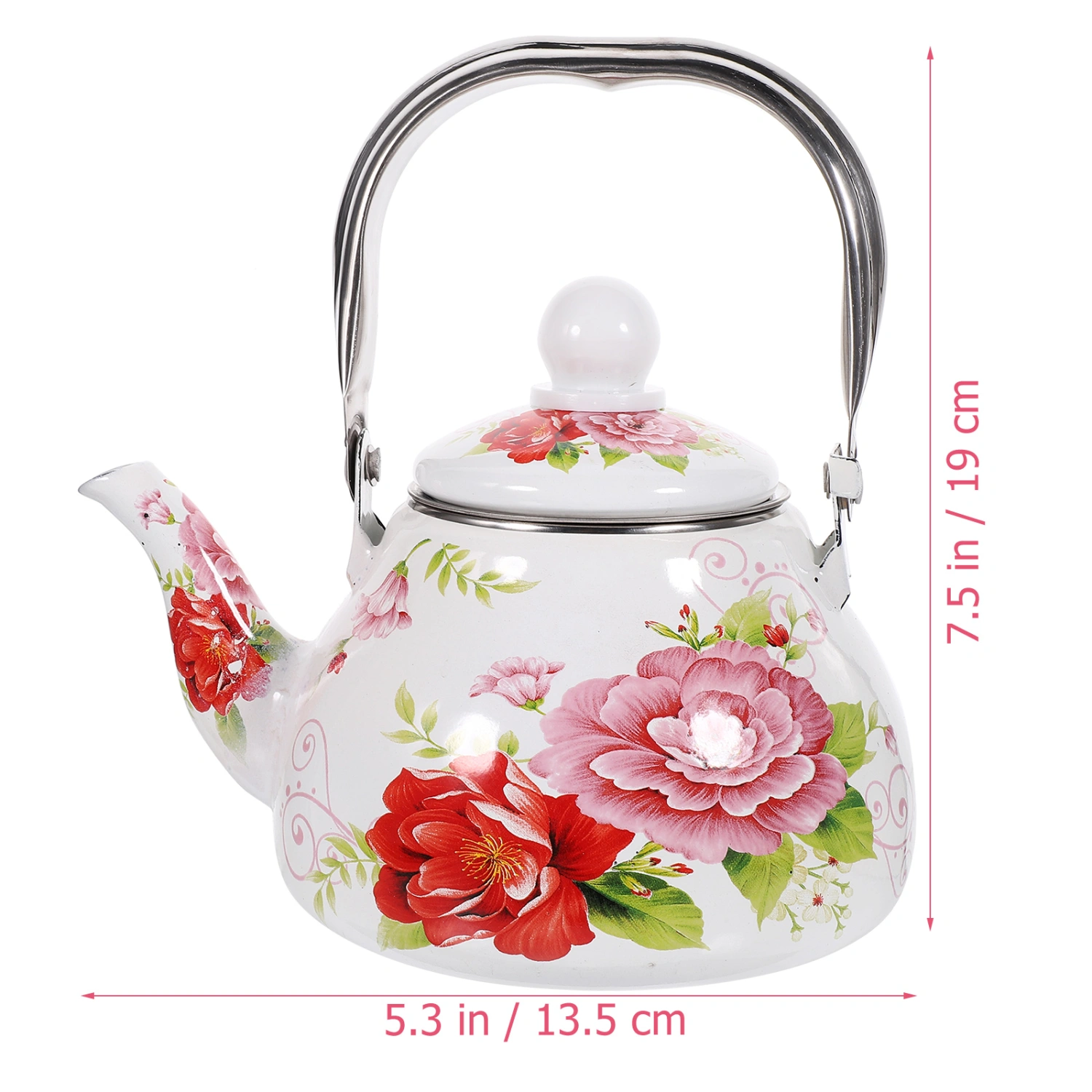 Enamel Kettle Floral Pattern Tea Kettle Stovetop Decorative Teapot Tea Kettle