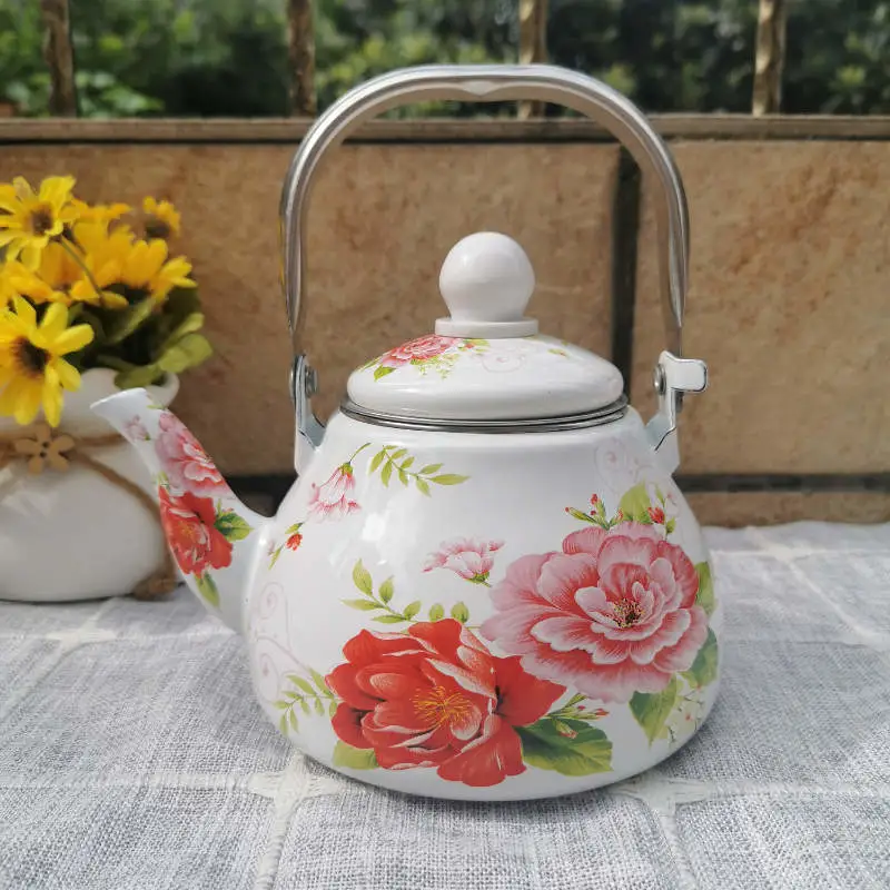 Enamel Kettle Floral Pattern Tea Kettle Stovetop Decorative Teapot Tea Kettle
