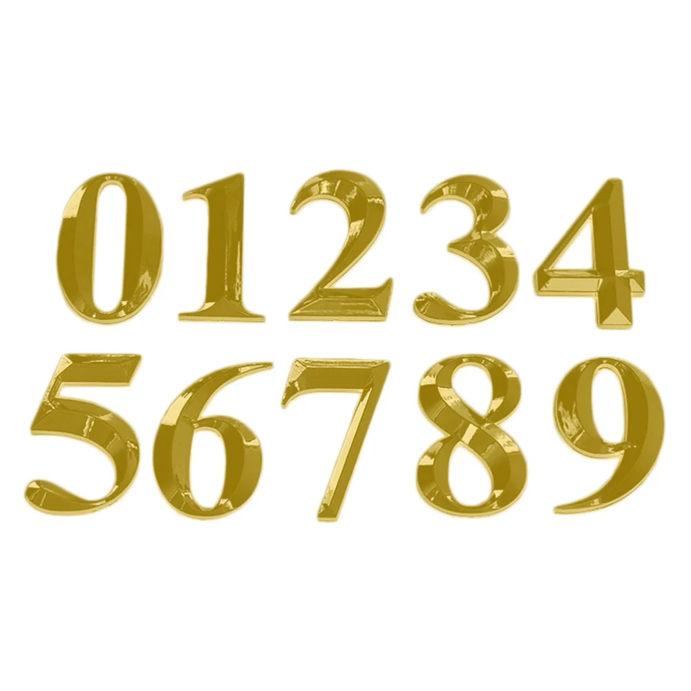 10pcs 5cm Number Sign Modern Plaque Number House Hotel Door Address Digits Sticker Plate Sign (0-9,1pc for Each Number, Golden)