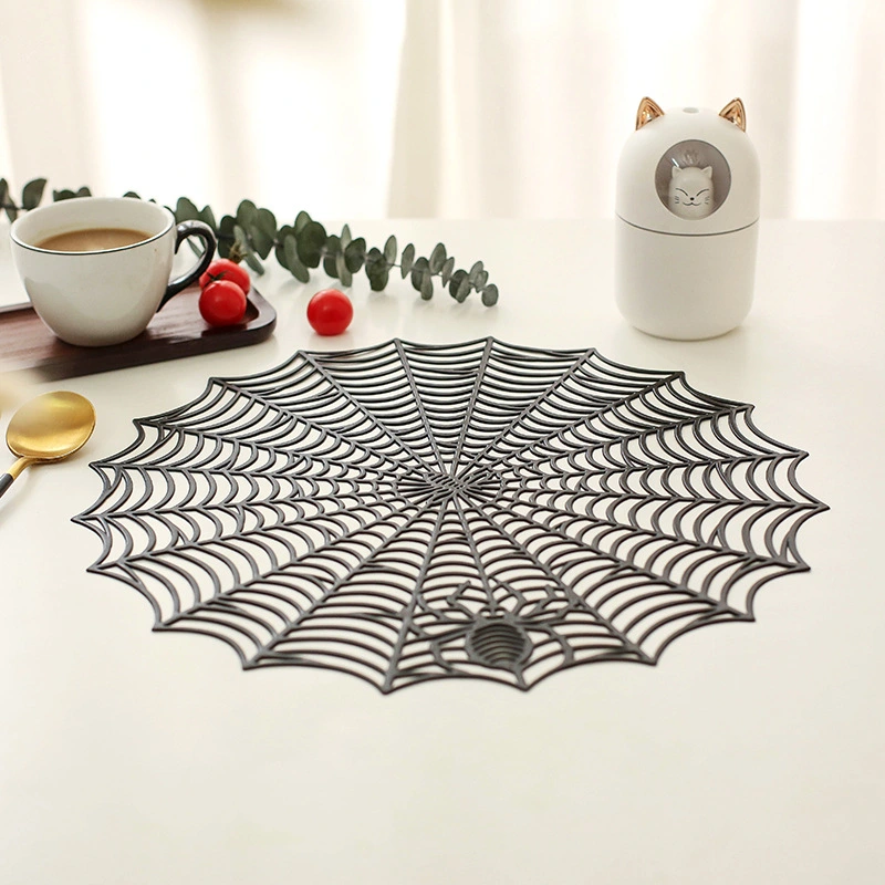 6pcs Halloween Placemats Spider Web Shaped Placemats Hollow out Spider Web Table Mats