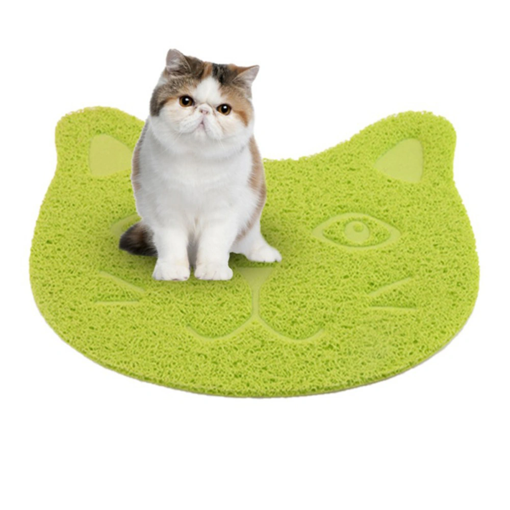 PVC Cat Litter Mat Cat Shaped Non-slip Waterproof Pet Cat Litter Box Litter Catcher (30x40cm Light Green）