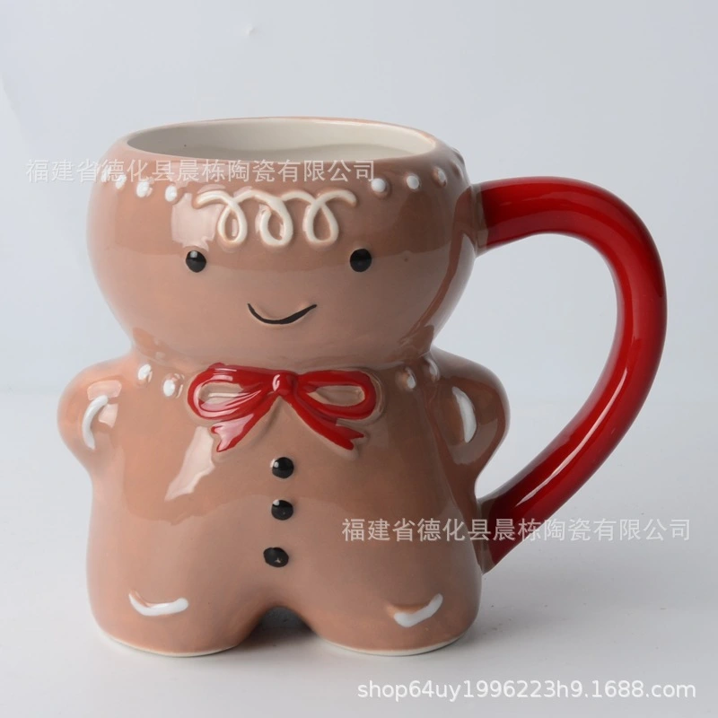 Novelty Gingerbread Man Cup Decorative Christmas Ceramic Mug Xmas Party Favor Coffee Mug