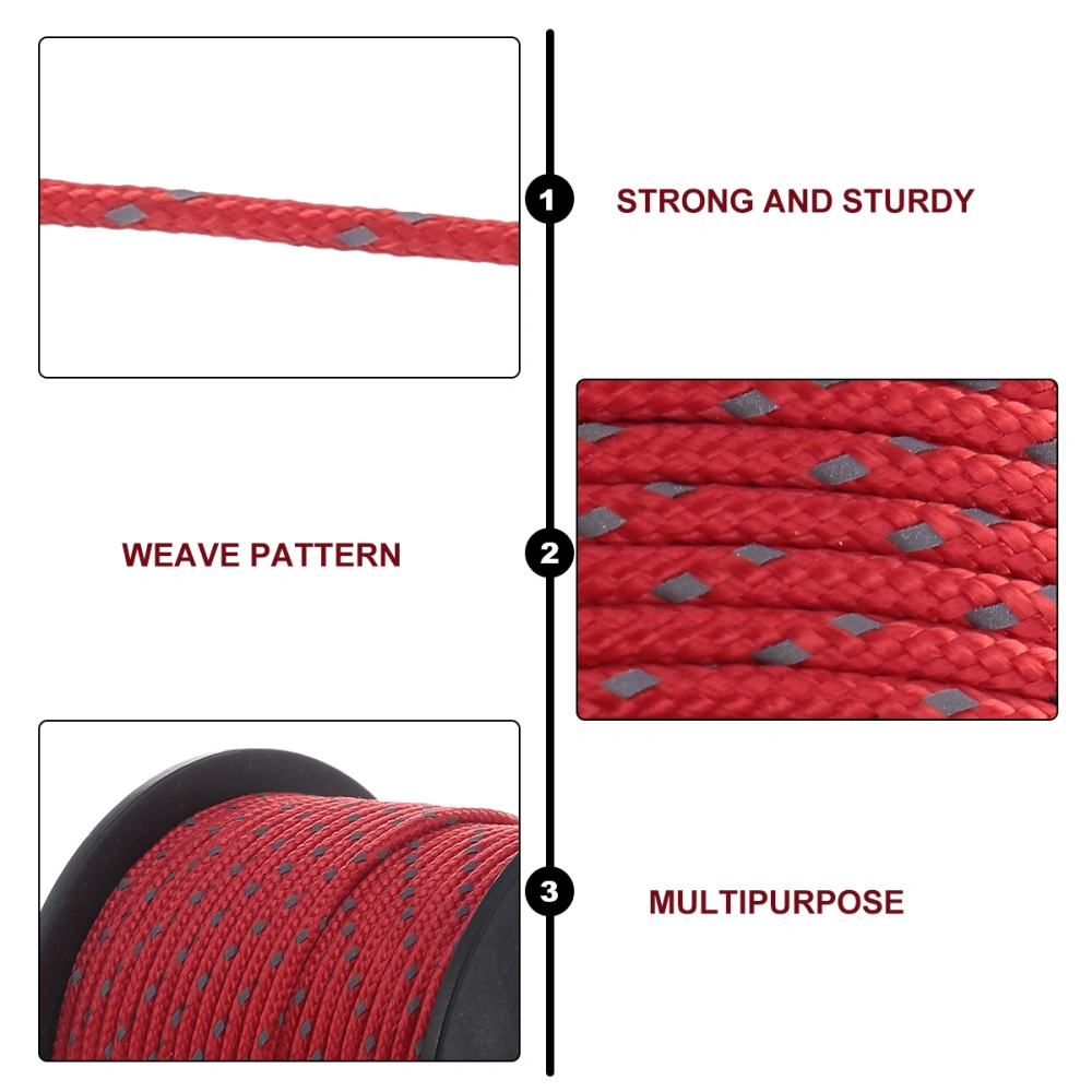 31M 2.1mm Outdoor Use Reflective Rope Tent Fixed Rope Bright Color Clothesline Rope for Hiking Camping (Red)