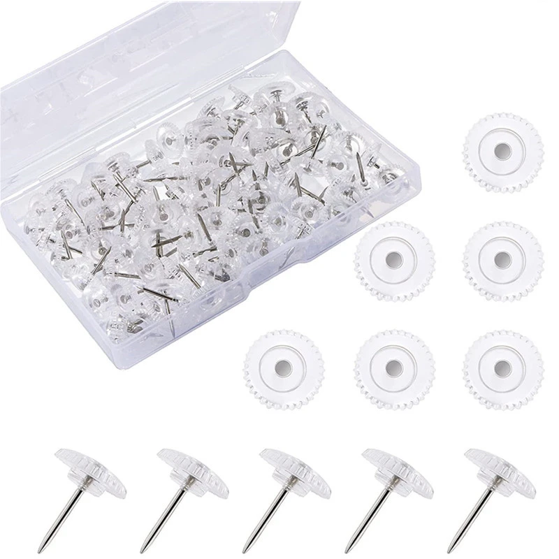 100Pcs Clear Whiteboard Tacks Clear Pushpins Thumb Tacks Bulletin Thumbtacks Map Thumbtacks