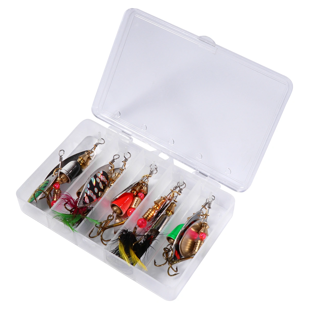 10pcs Fishing Lures Spinnerbait Hard Metal Baits Kit with Tackle Box