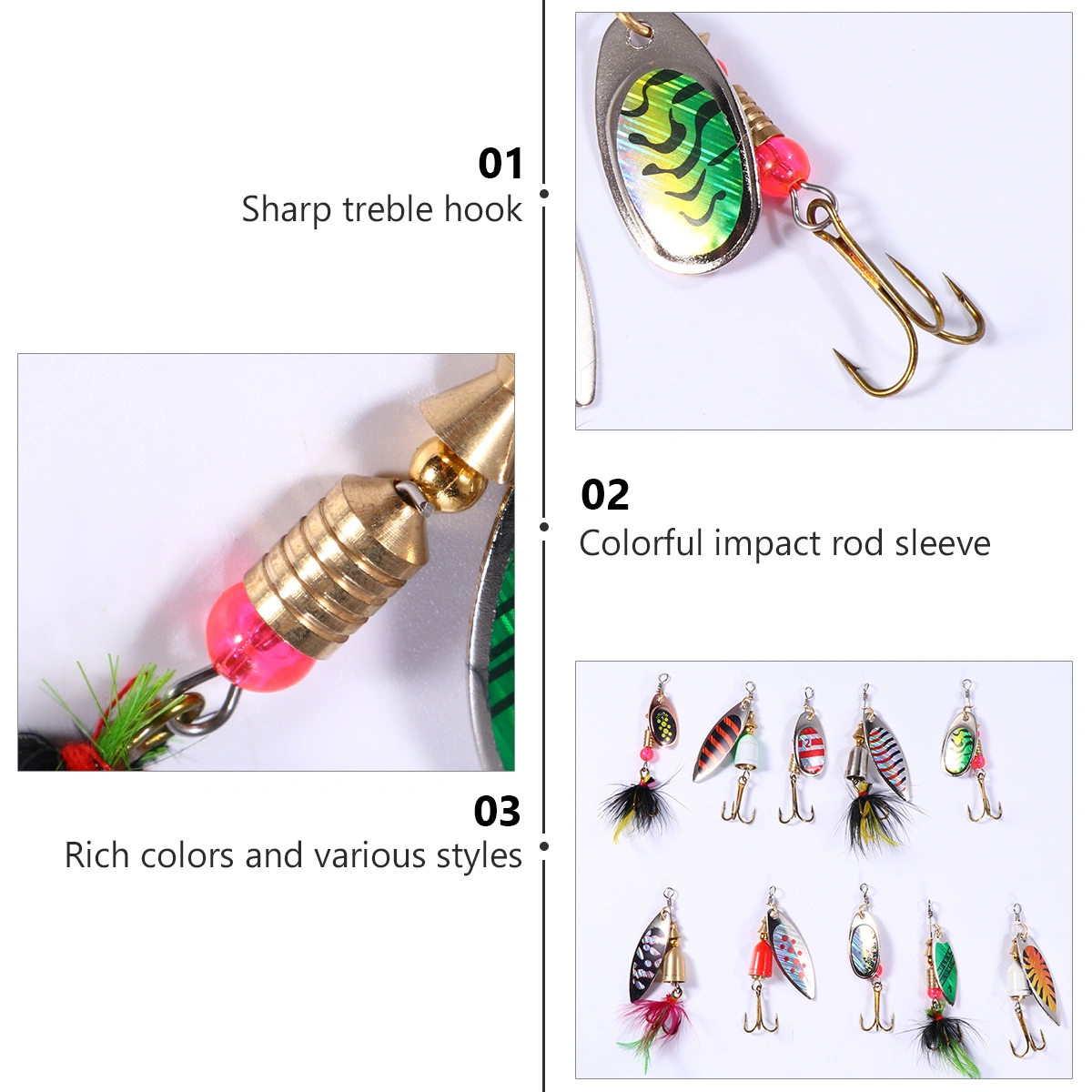 10pcs Fishing Lures Spinnerbait Hard Metal Baits Kit with Tackle Box