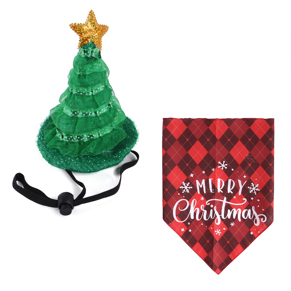 1 Set of Christmas Party Pet Hat And Bandana Adorable Pet Dog Xmas Hat Lovely Pet Triangular Scarf