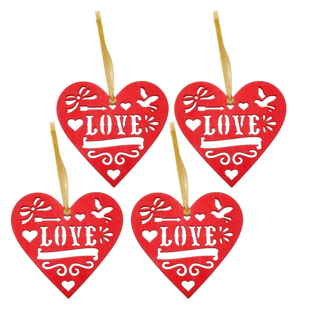 4pcs Wooden Red Love Heart Shaped Slices Tag Hollow Out DIY Craft Accessories Home Decoration