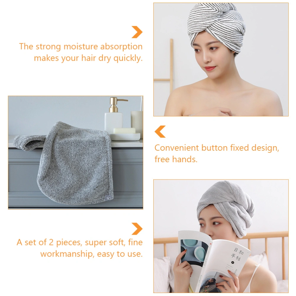 2Pcs Hair Drying Hats Hair Wraps Hats Shower Caps Drying Hair Hats (Grey)