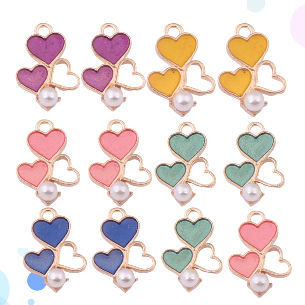 12pcs Heart Shape Pendants Charms DIY Pearl Pendants Jewelry Accessory for Crafts Necklace Bracelet (Yellow + Blue + Purple + Pink + Green)