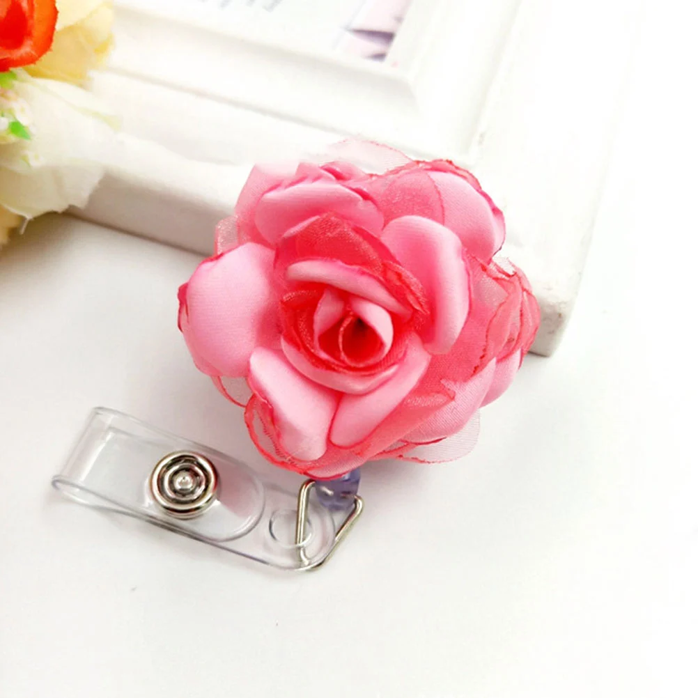 6pcs Flower Badge Reel Clip ID Name Tag Badge Holder Retractable ID Badge Holder Reel Clip for Men Women Nurse Officer