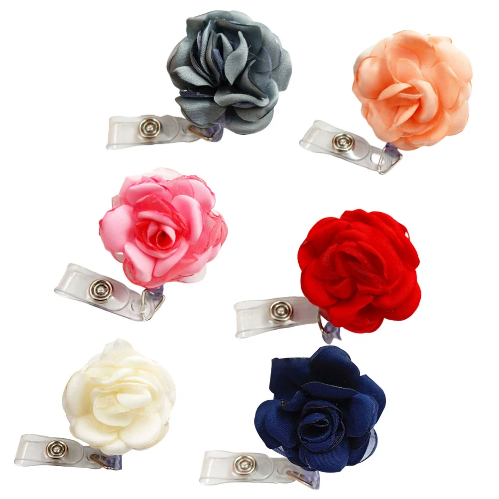 6pcs Flower Badge Reel Clip ID Name Tag Badge Holder Retractable ID Badge Holder Reel Clip for Men Women Nurse Officer