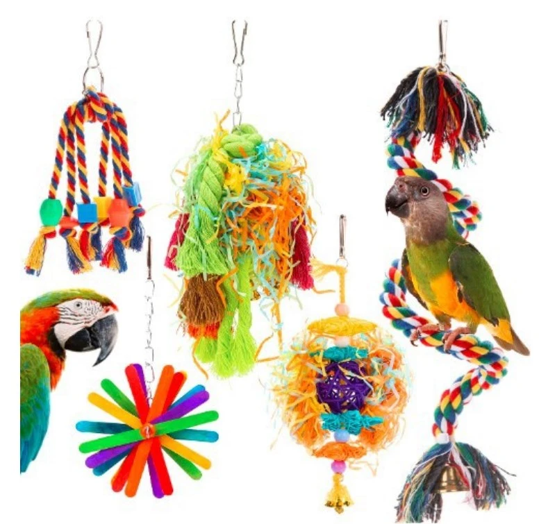 5pcs Parrot Chewing Toy Bird Cage Colorful Suspending Foraging Pendant Plaything