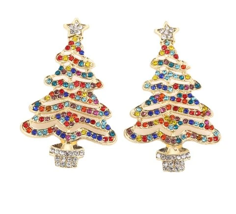 1 Pair Woman Earring Xmas Tree Shape Aesthetic Earring Rhinestone Ear Stud