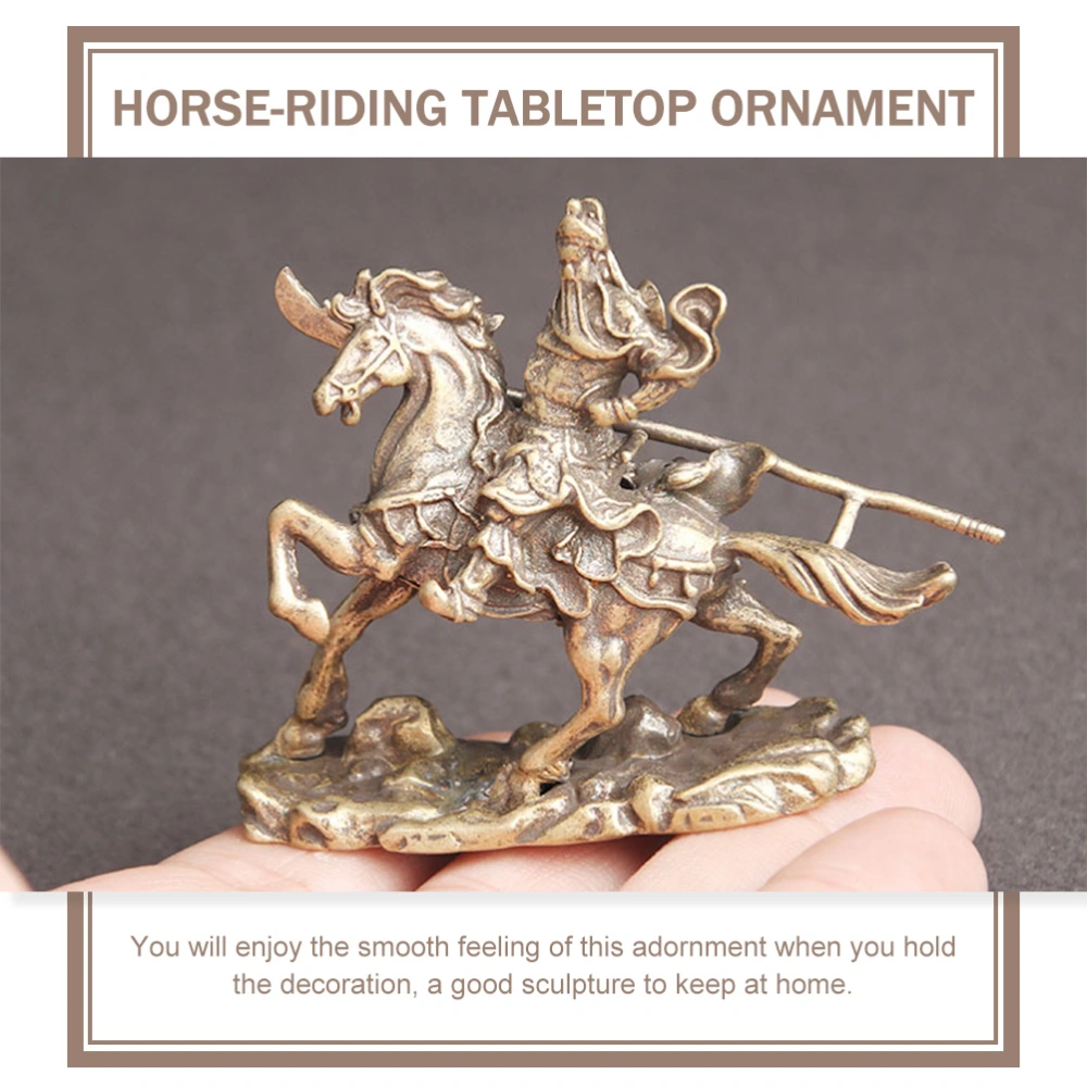 Brass Horse-riding Guan Yu Tabletop Ornament Tea Pet Bronze Ware for Decor