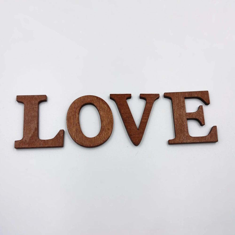 26Pcs 44mm 26 English Letters Wooden Chips Alphabet Wooden Slices DIY Early Educational Toy Creative Wall Decor (Coffee)