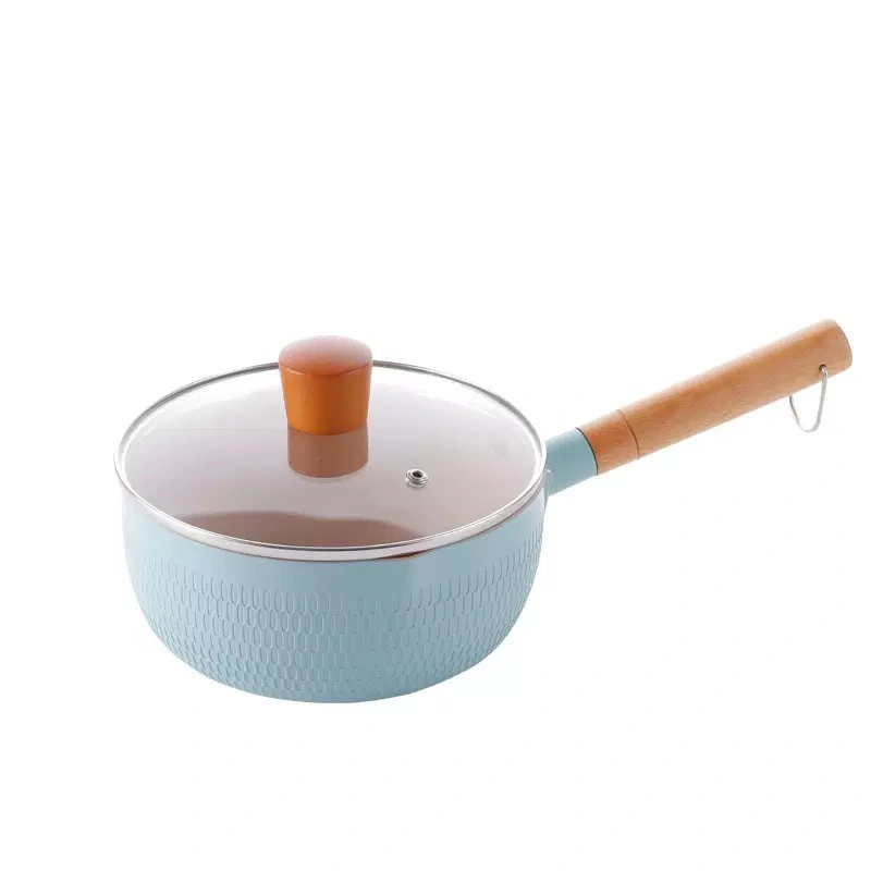 1 Set Sauce Pan Nonstick Saucepan Metal Sauce Pan with Wooden Handle Noodle Pot with Lid