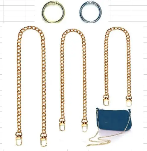 3pcs Handbag Chain Straps Multi Size Purse Chain Replacement Chains with Metal Rings