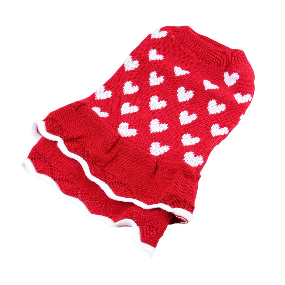 Dog Heart Christmas Skirt Adorable New Year Pet Clothes Dog Sweater Dress Pet Supplies (Size XS)