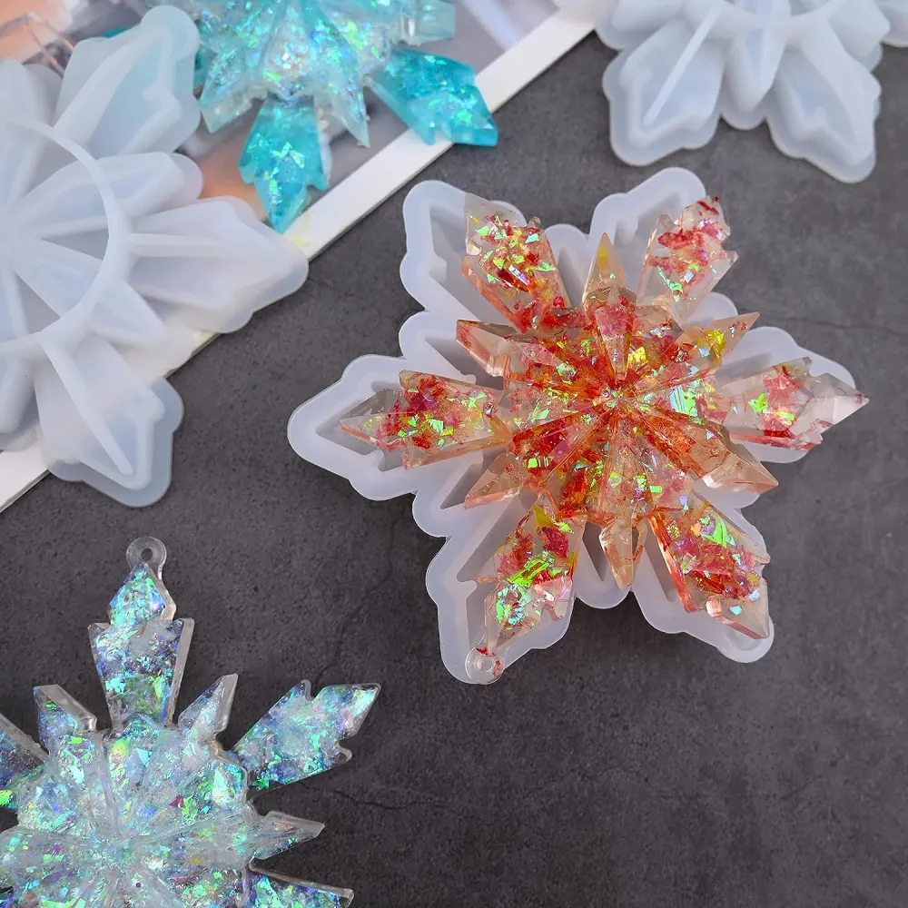 4pcs Snowflake Shaped Mold Diy Epoxy Mold Decorative Snowflake Shaped Silicone Casting Mold