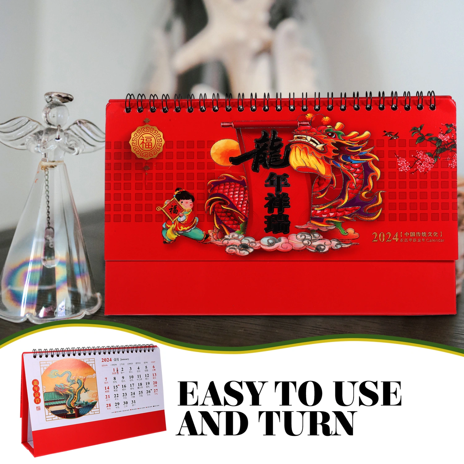 Desk Calendar Schedule Chinese Style Calendar Decor Planner Calendar Spiral Binding Calendar