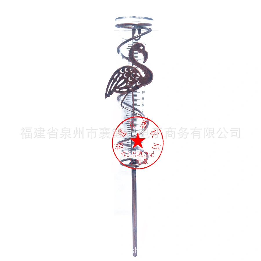 Measuring Tube Rain Gauge with Flamingo Iron Stake Decorative Rain Gauge Garden Supply