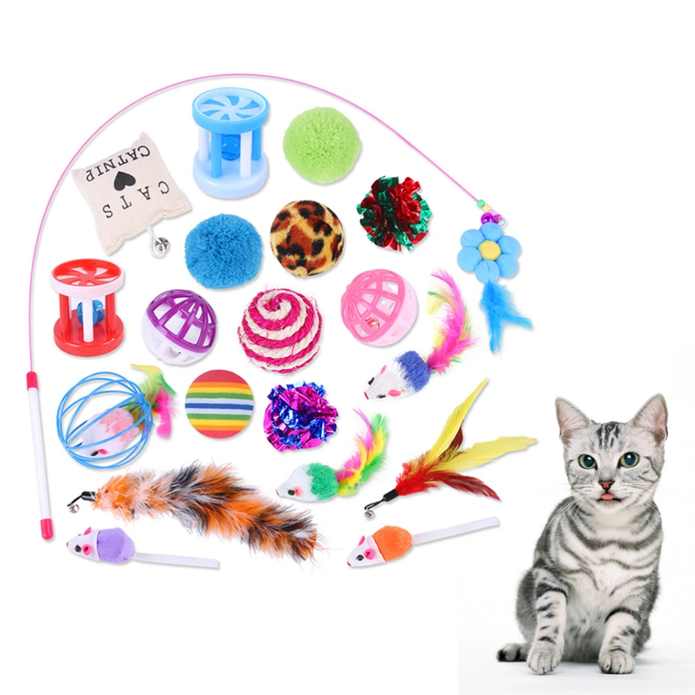 20pcs/1 Set Cat Teasing Toy Cat Bell Ball Toy Supplies Cat Teaser Cat Play Ball Feather Interactive Chaser Toys Decor