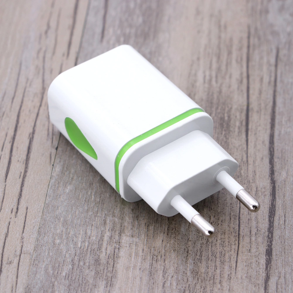 Universal Home Travel Charger Plug Water Drop Shape LED Light Dual USB Port Wall Charger Adapter for Smartphones with EU Plug (Green)