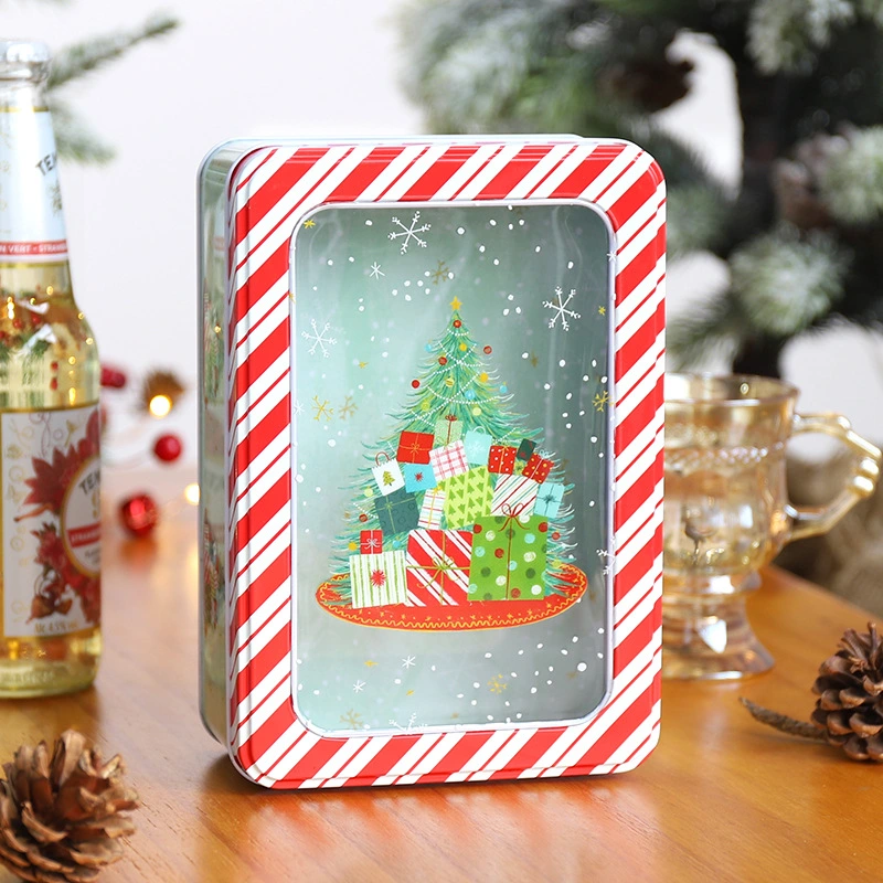  Christmas Cookie Tin Box Holiday Container Party Favor Storage Box with Window Metal Box