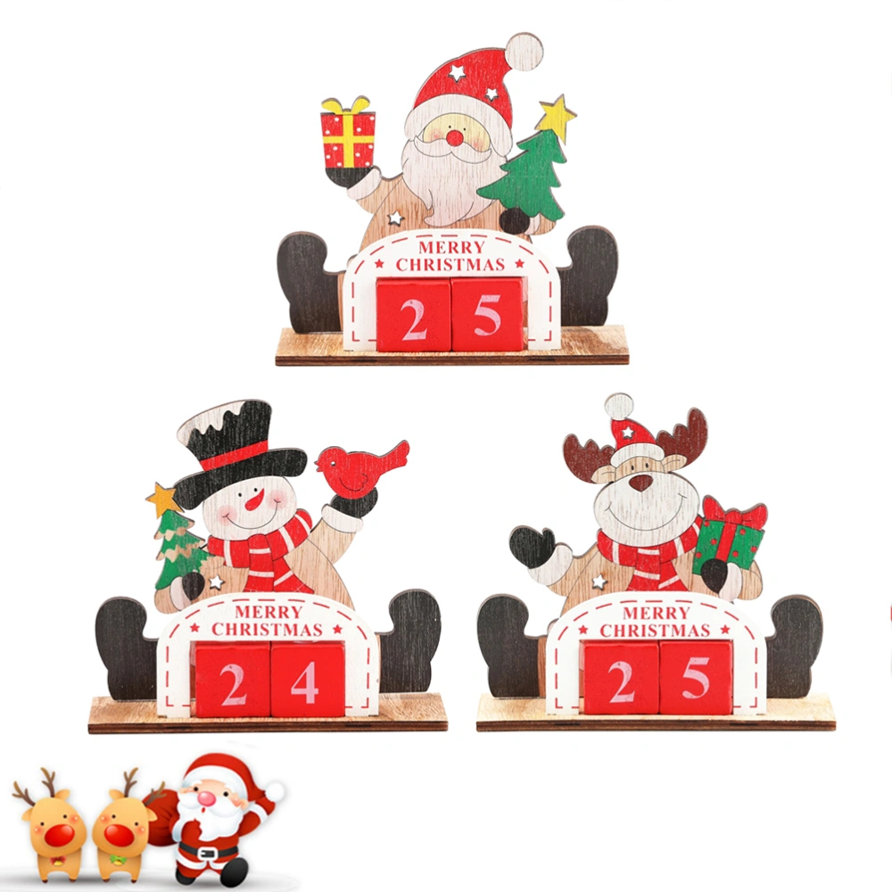 3PCS Wooden Santa Claus Calendar Decoration Office Desktop Decoration Children's Christmas Gift (Santa Claus + Snowman + Elk)