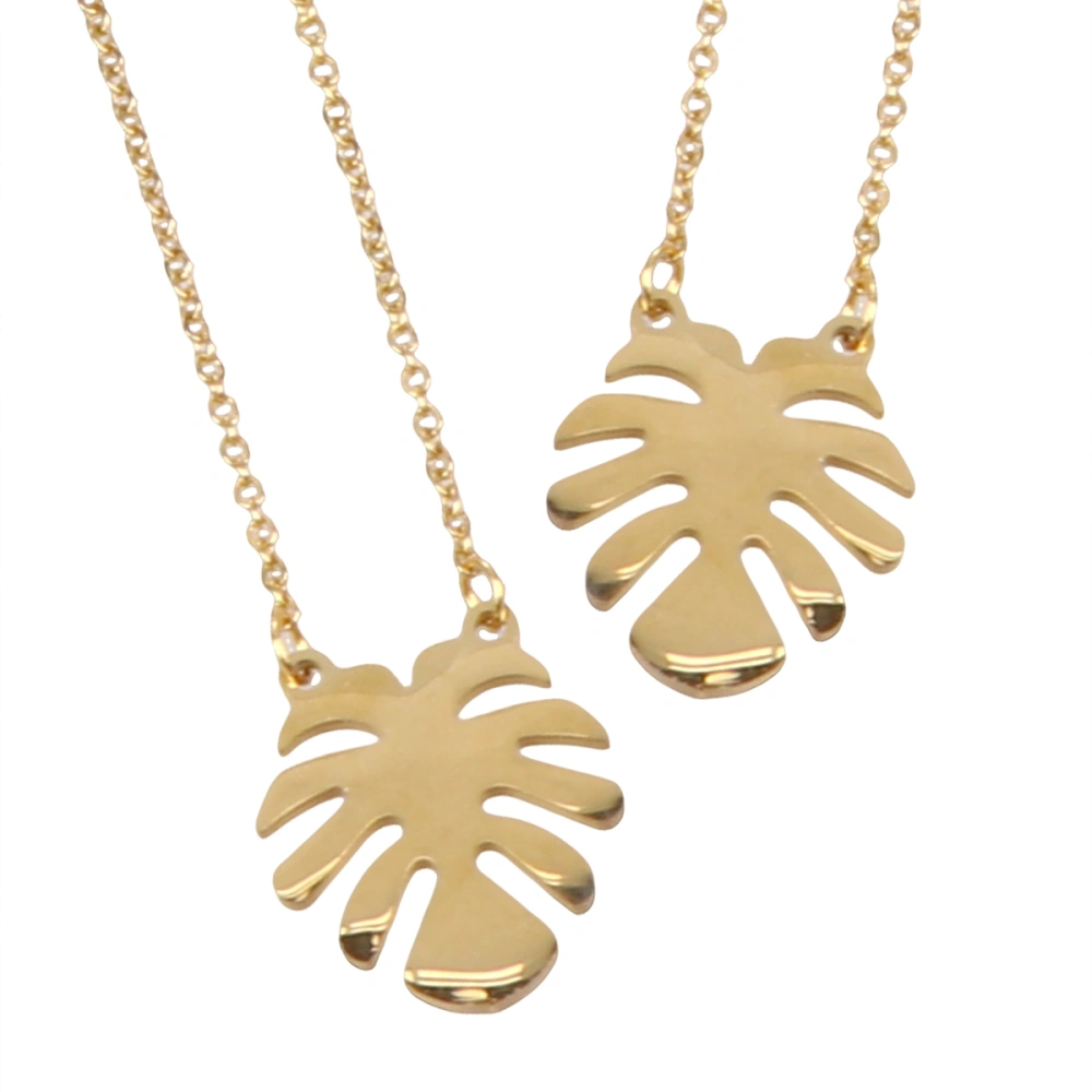 2pcs Palm Leaf Pendant Necklace Fashionable Decorative Necklace for Woman Daily Decor (Golden)