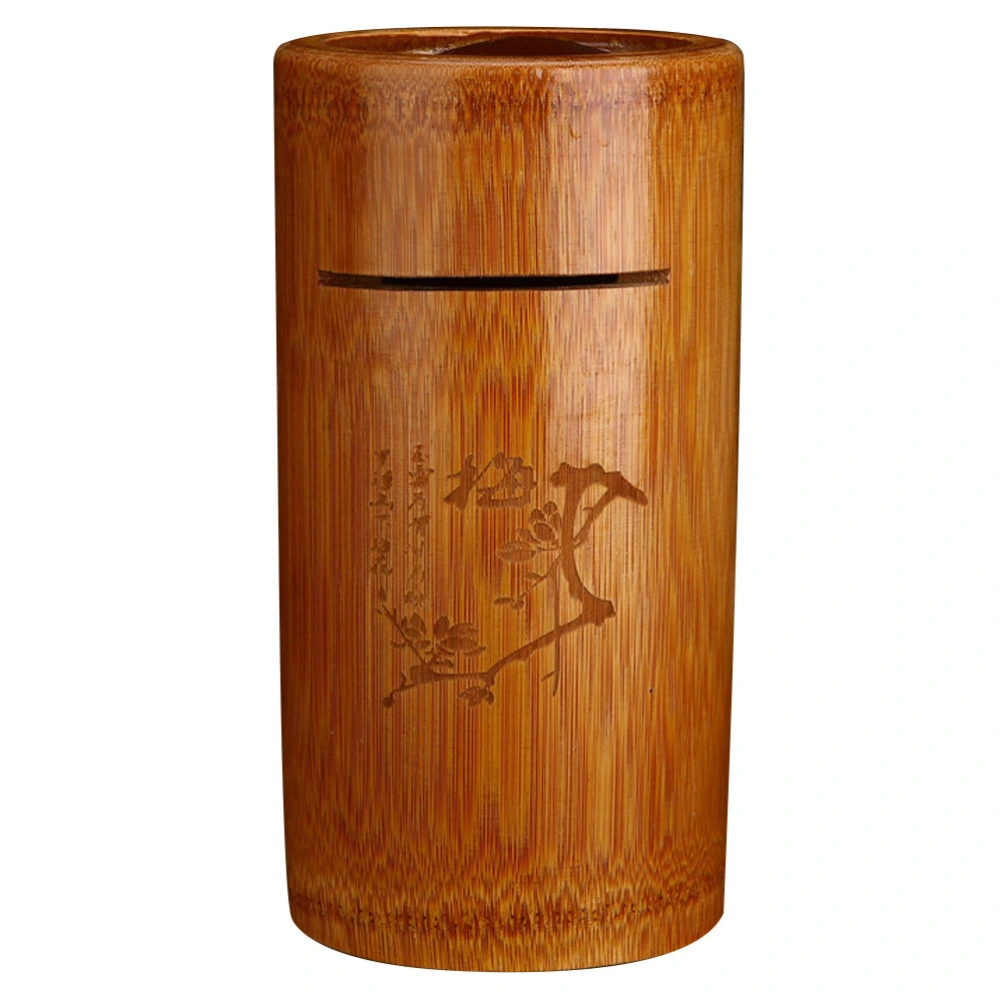 Natural Bamboo Coin Bank Chinese-style Cylinder Piggy Bank Household Coin Storage Holder