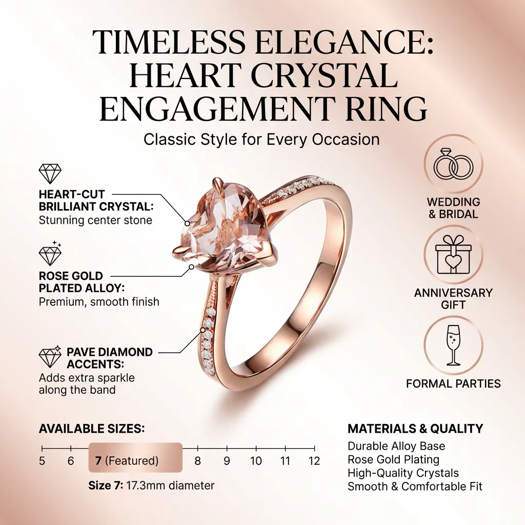 Heart Jewelry Rings Fashion Crystal Engagement Ring Wedding Ring for Women - Size 7 (Rose Gold)