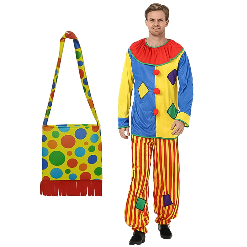 1 Set Hallowen Adult Costume Halloween Cosplay Party Dress Up Christmas Clown Clothes Suit Performance Costume (Clown Costume Free Size + Clown Bag)