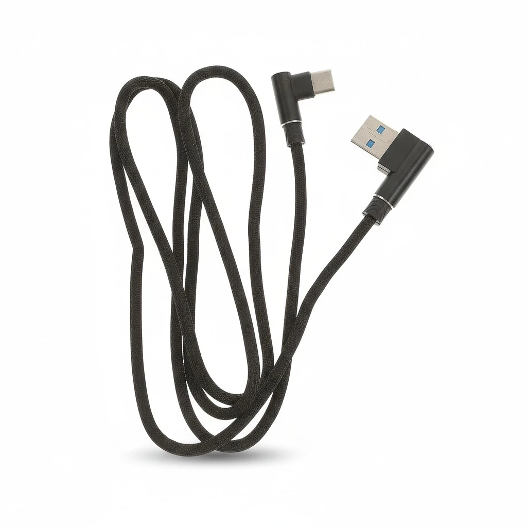 Right Angle USB Type C Cable Braided USB 2.0 to 90 Degree USB-C Data Cable Charger Cord for Charging and Data Transmission (Black)