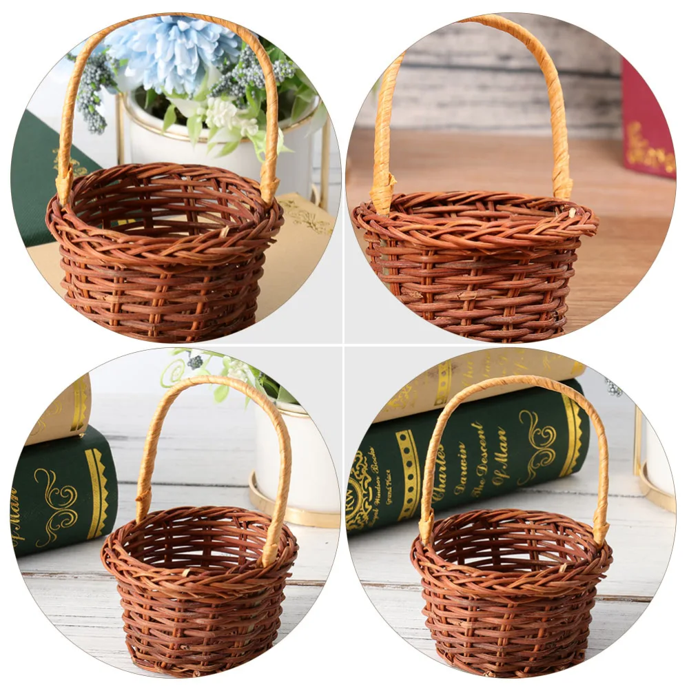 2pcs Mini Baskets Miniature Vintage Rattan Furniture Baskets Diy Props for Home