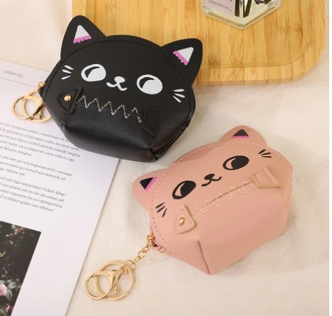 2pcs Kitten Coin Purse Keys Bag Cute Cat Wallet Cartoon Pouch Backpack Hanging Pouch