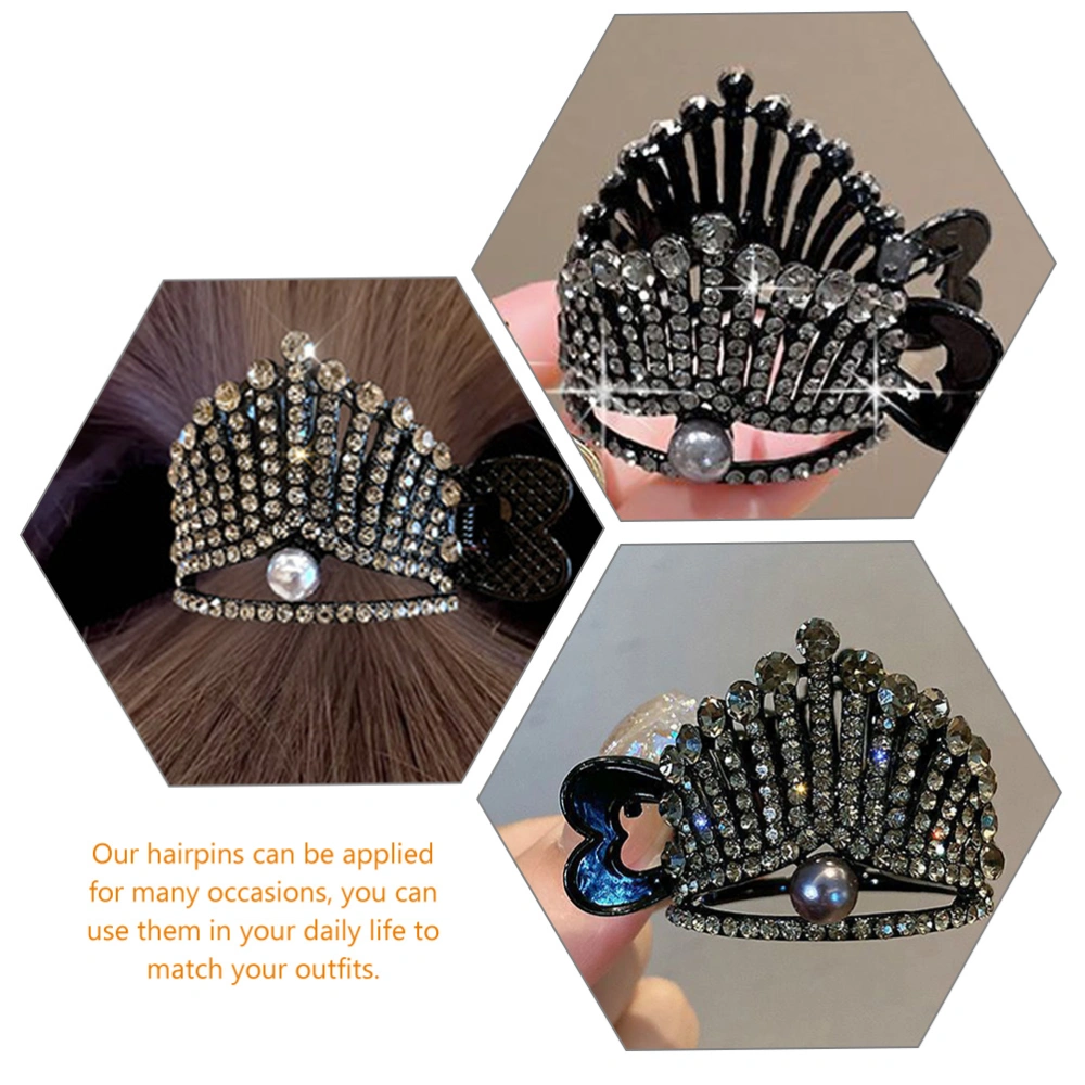 2pcs Rhinestone Hair Barrettes Bling Hair Clips Fashionable Ponytail Holder Hair Clips