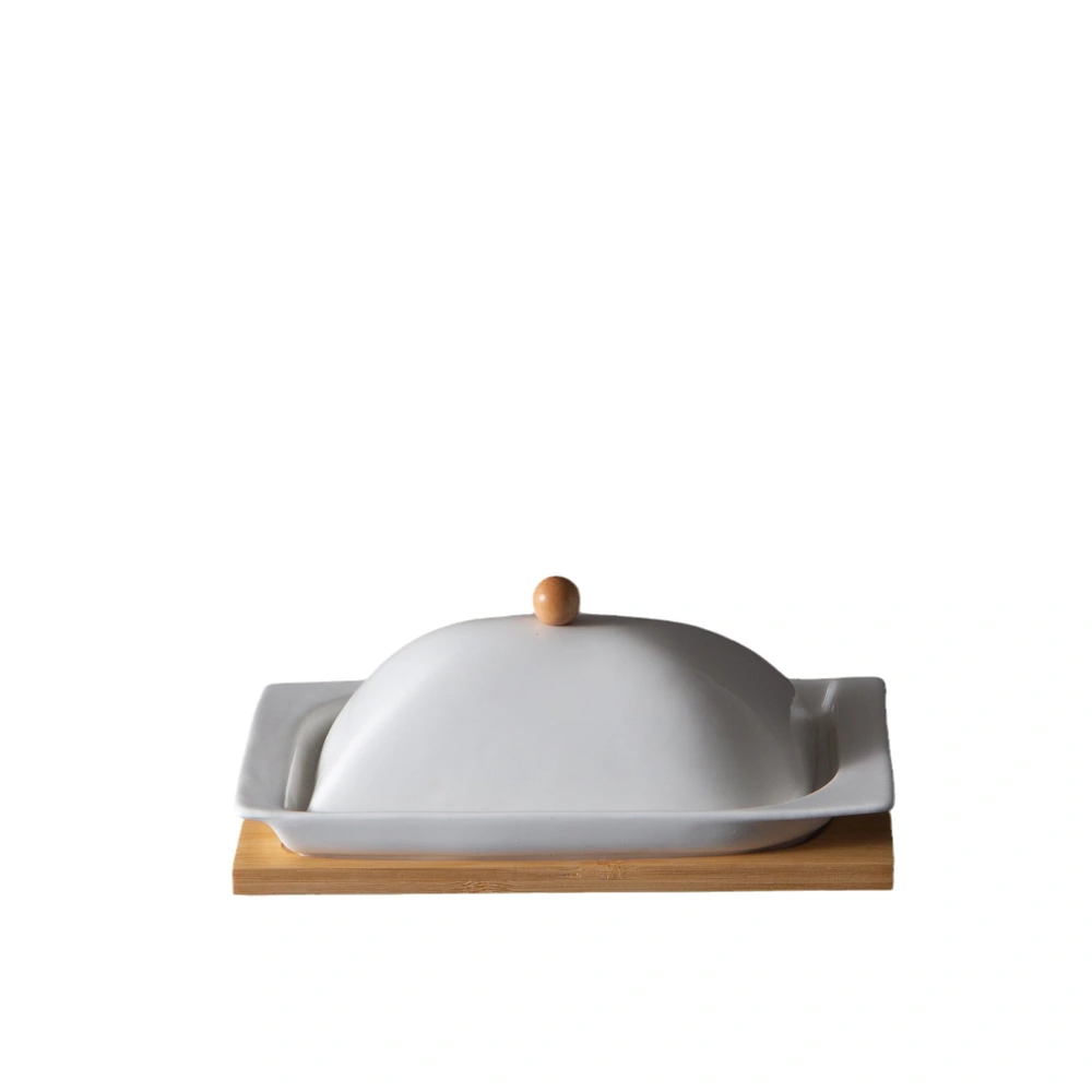 1 Set Ceramic Butter Dish Cheese Butter Dish Household Cheese Box Kitchen Butter Dish with Wood Base