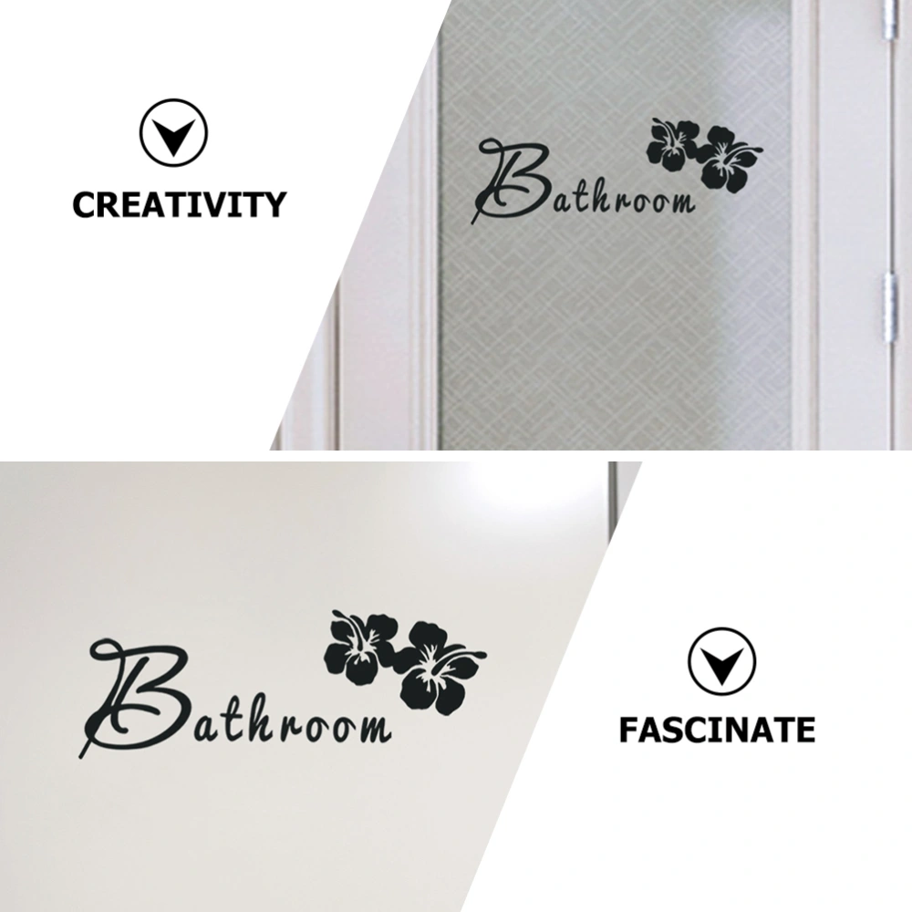 5pcs Letter Flower Design Bathroom Wall Decal Bathroom Self-adhesive Door Sticker (Black)