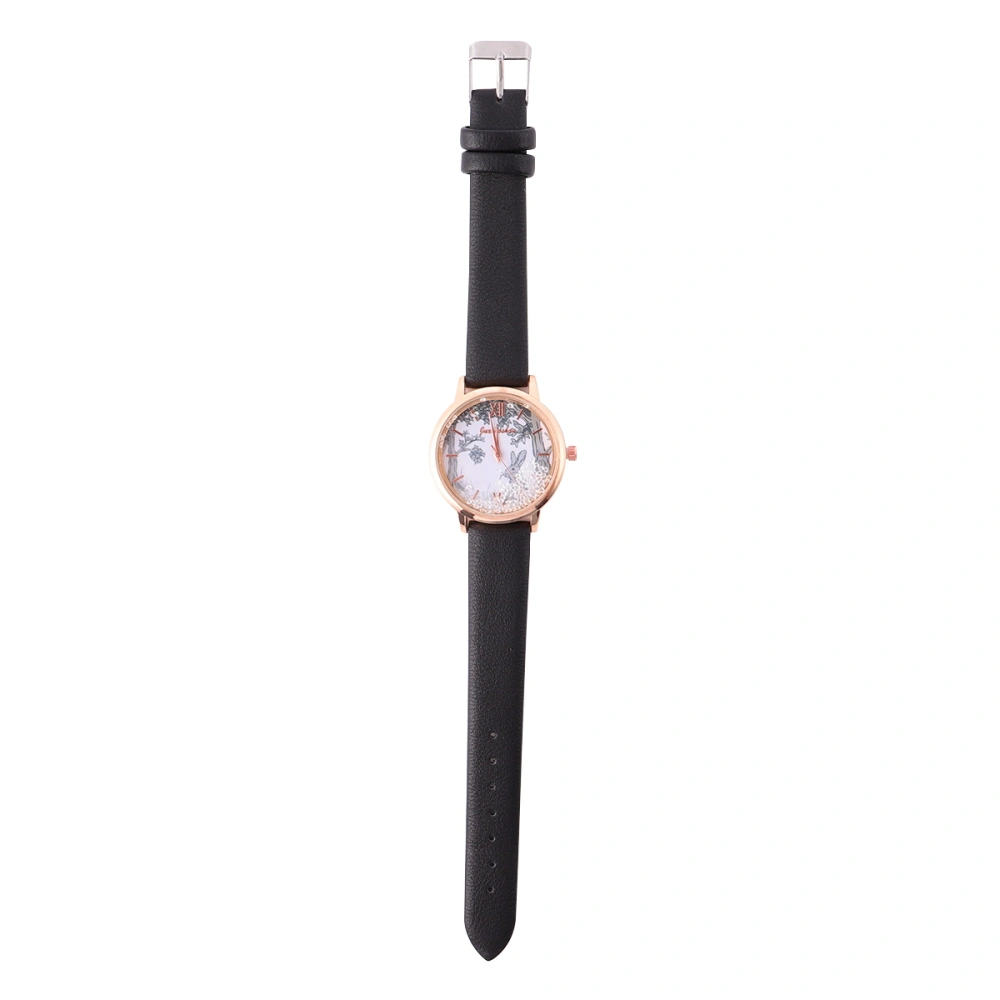 1Pc Rabbit Women Watch Strap Bunny Wrist Watches for Girls Women Teenager Ladies Quartz Watch (Black)